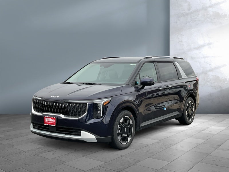 2026 Kia Carnival EX in Deep Chroma Blue — front three-quarter view