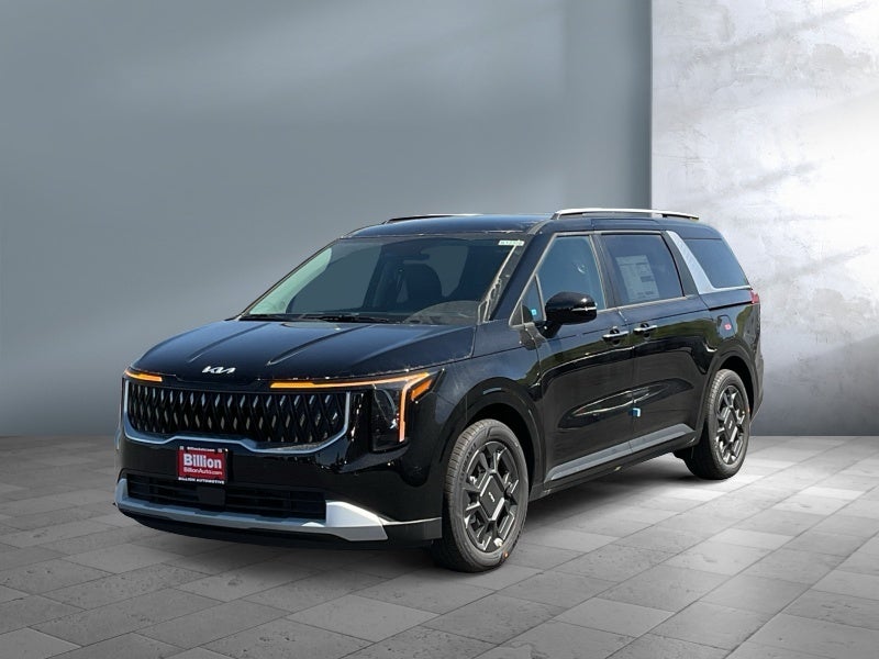 2026 Kia Carnival Hybrid EX in Aurora Black Pearl — front three-quarter view